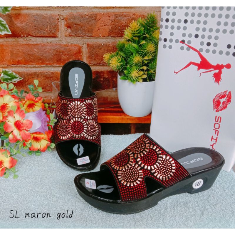 OBRAL wedges calbi merk star hogi hils 3cm dan hils 5cm/sandal cewek murah/wedges murah/wedges terlaris/sandal wedges cewek-Sofiya bunga maron