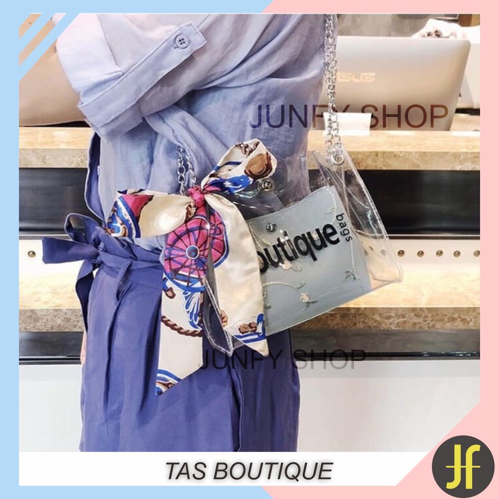 JF - F012 Tas Boutique transparan tas fashion korea , tas fashion impor, tas batam , tas murah