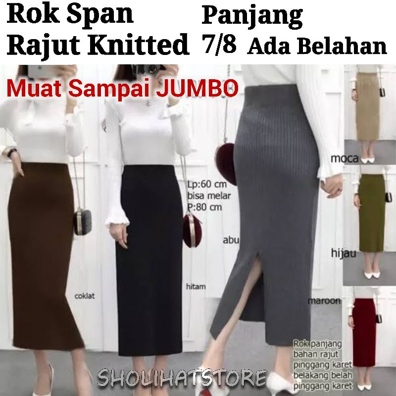 ROK SPAN RAJUT 7/8 JUMBO XXL / ROK SPAN KNITTED STANDAR JUMBO / ROK SPAN RAJUT PENDEK STANDAR JUMBO / ROK SPAN RIB RAJUT KNIT PENDEK / ROK SPAN RAJUT KNITTED / MAXI SKIRT JUMBO PENDEK DI ATAS MATA KAKI / SABBY SKIRT LOOK (PETITE SIZE TO PLUS SIZE)