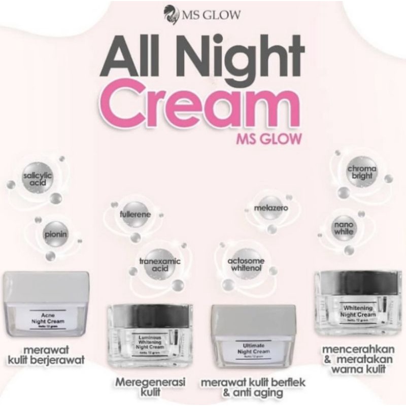 NIGHT CREAM MS GLOW - CREAM MALAM MS GLOW - KRIM MALAM MS GLOW -  MS GLOW SERIES