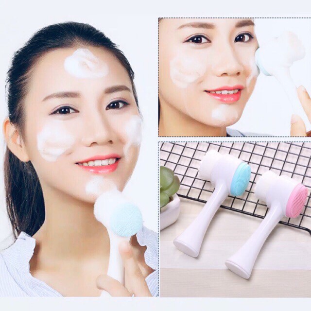 Kuas Pembersih Wajah 2 in1 Cleansing Brush Bulu Sikat Halus Silikon