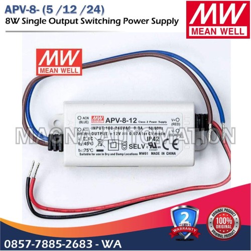 PERTUKANGAN PERLENGKAPAN LISTRIK POWER SUPPLY LED DRIVER MEANWELL APV-8-12 APV-8-24 MEANWELL 8WATT 1