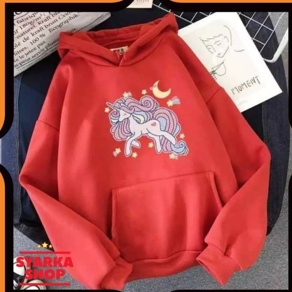 Terbaru!!! Sweater hoodie wanita unicorn/BAHAN babyterry ukuran all size-maron