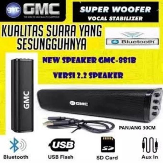 SPEAKER MULTIMEDIA GMC 881B PORTABLE/SPEAKER BLUETOOTH USB MEMORY WIRELESS GMC ORIGINAL SUPER BASS