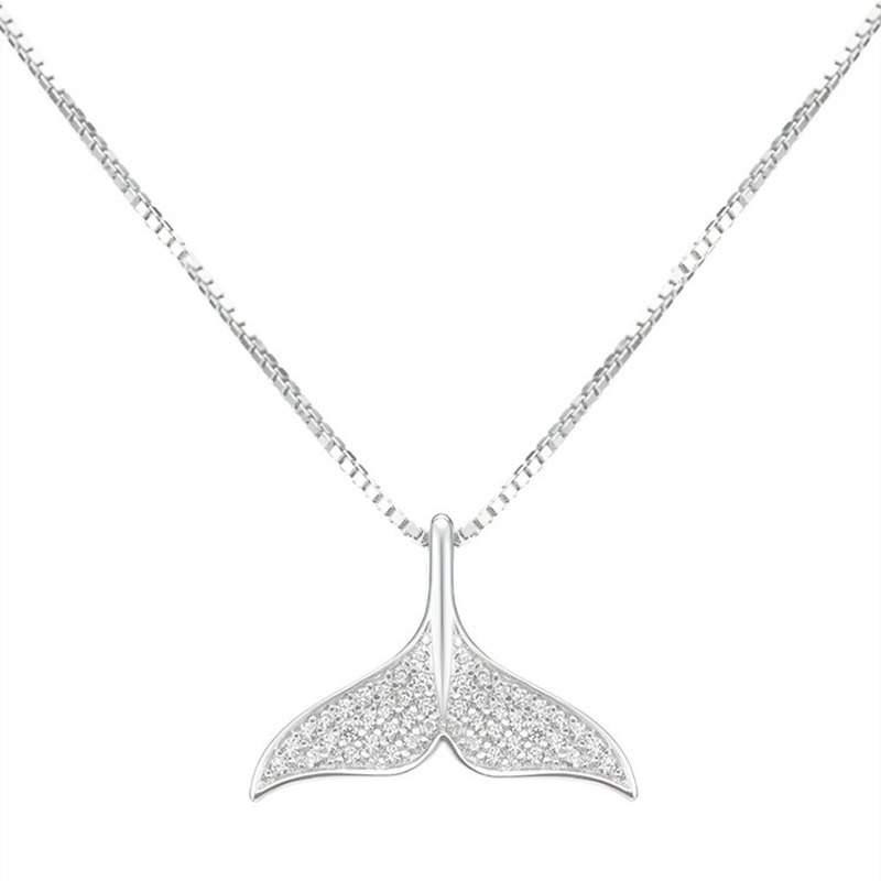 [Ready Stock]Fashion Fishtail Dolphin Necklace Simple Temperament Inlaid Diamond Pendant