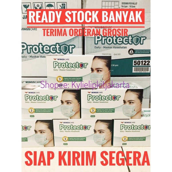 [READY STOCK] Masker 3ply Wings Protector isi 50pcs Earloop Wingscare Daily Surgical Mask 50 pcs Masker Medis Kesehatan Wings Care