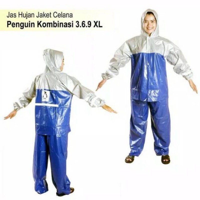 Jas Hujan Setelan Jaket Ponco Lengan Celana Penguins Kombinasi 3.6.9 (369) XL Murah