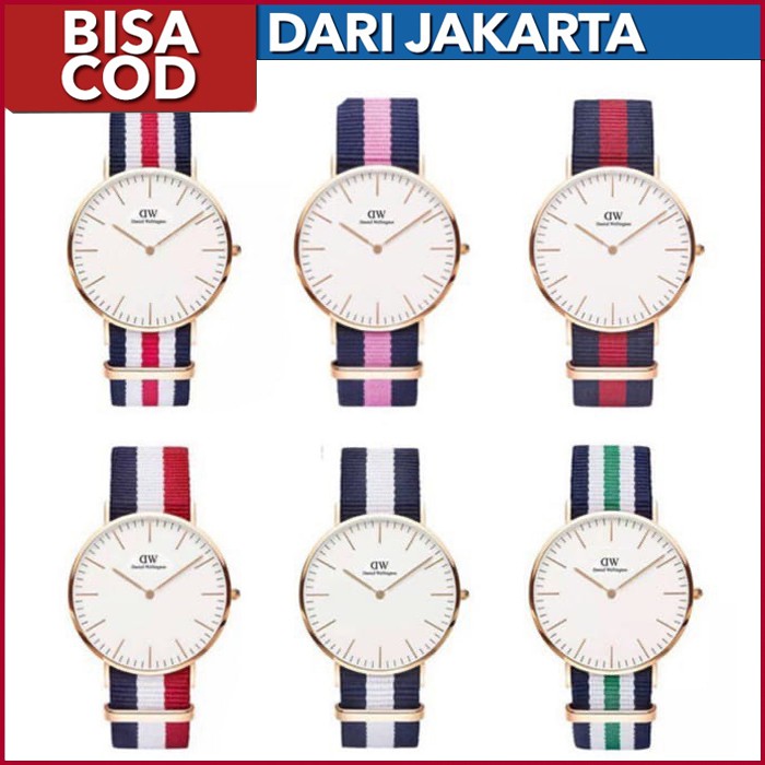 BISA COD ★ READY STOK ! Jam Tangan Pria Wanita Fashion Kain Strap Kanvas Murah Analog Watch DW001