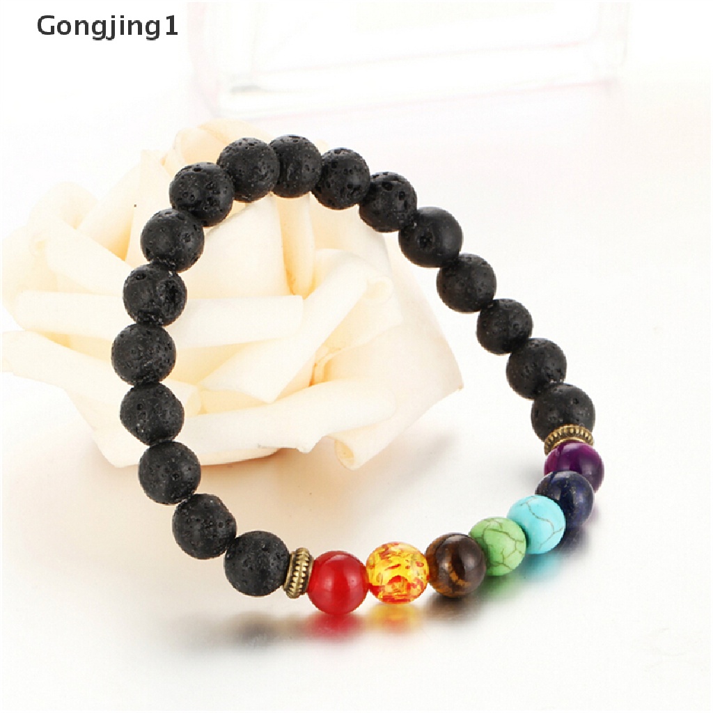 Gongjing1 Gelang Kesehatan Manik Lava Yoga Reiki 7 Chakra Healing Balance Untuk Unisex