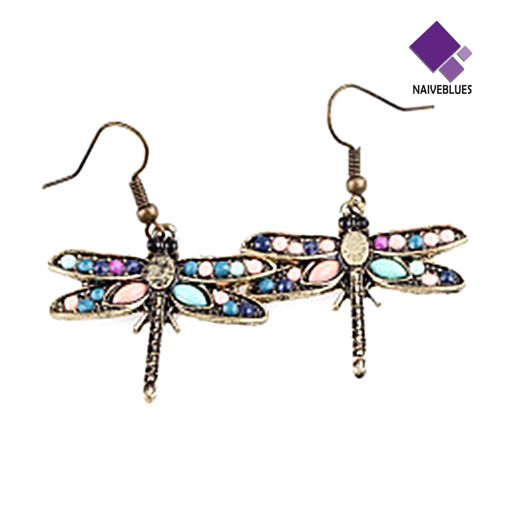 Anting Bentuk Butterfly Dragonfly Aksen Berlian Imitasi Gaya Bohemian Untuk Wanita