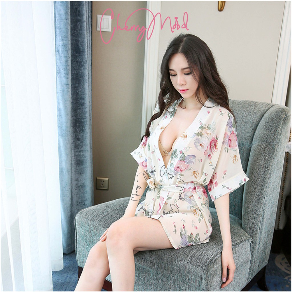 SAKURA Lingerie Seksi Outer Motif All Size Transparan Baju Tidur Kimono Wanita Pakaian Wanita Dewasa  Baju Dinas Depan Suami Sleepwear G-string Termurah Baju Malam Pertama Terbaru Pakaian Dalaman Wanita-6