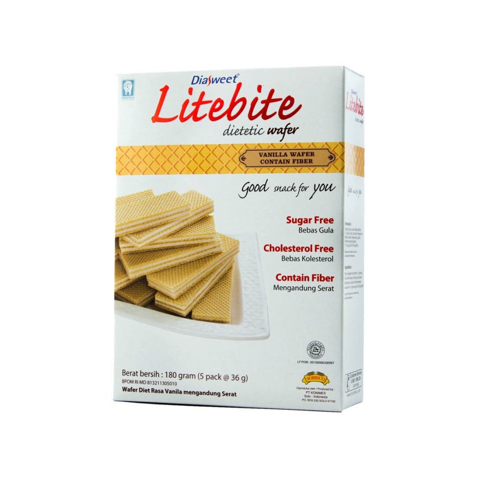 

DIASWEET LITEBITE Wafer Vanilla180 Gram | Diabetic Friendly Bebas Gula