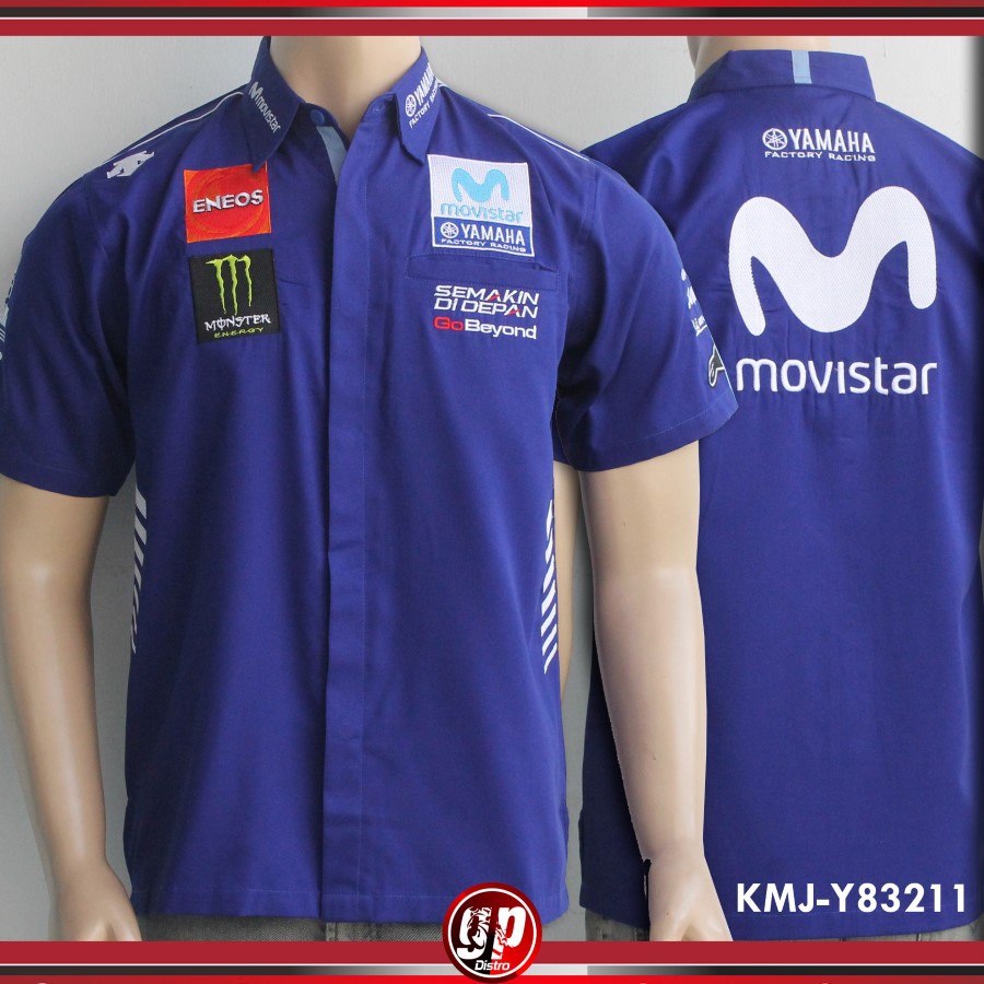 BAJU KEMEJA BORDIR OTOMOTIF MOTOGP YAMAHA MOVISTAR BIRU 2017 2018