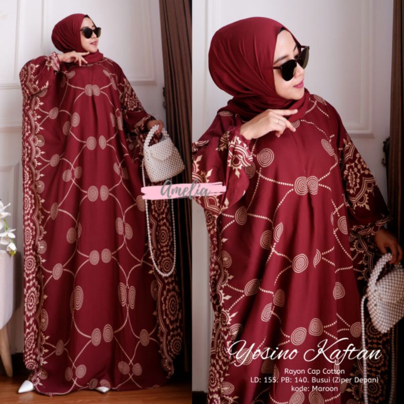 Kaftan Yosino - Kaftan Wanita Jumbo Rayon Premium Gamis Dress Jumbo Batik Busui Kekinian Baju Wanita Muslim Bigsize LD 155 cm