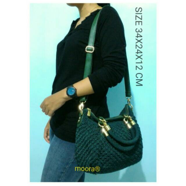 TAS RAJUT ULIR HIJAU BOTOL