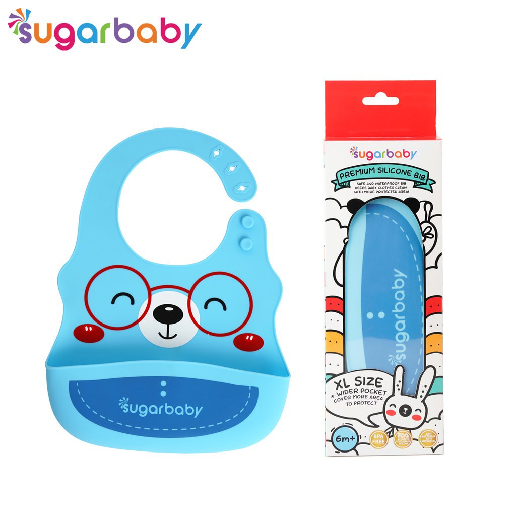 Sugar Baby Premium Silicone Bib XL Size Blue Coco Bear 01 Celemek Bayi