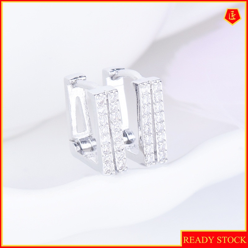 [Ready Stock]S925 Silver Square Hollow Rhinestone Earrings