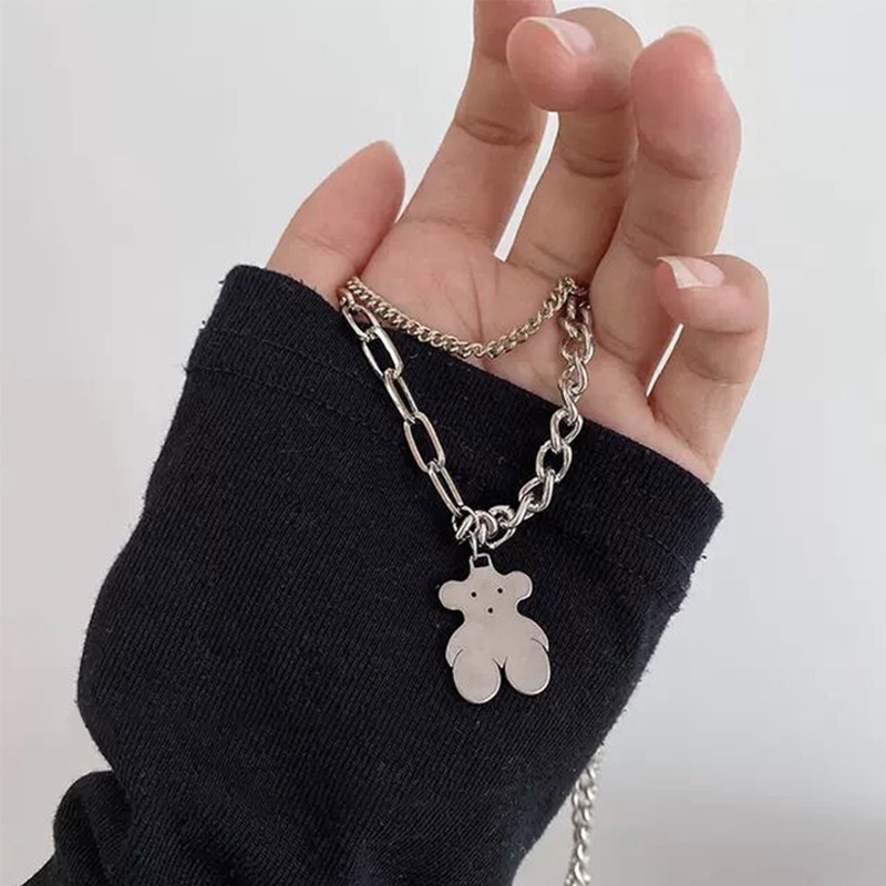 Double-layer twin bear kalung hip-hop Street kalung kepribadian Eropa dan Amerika kreatif kalung coc