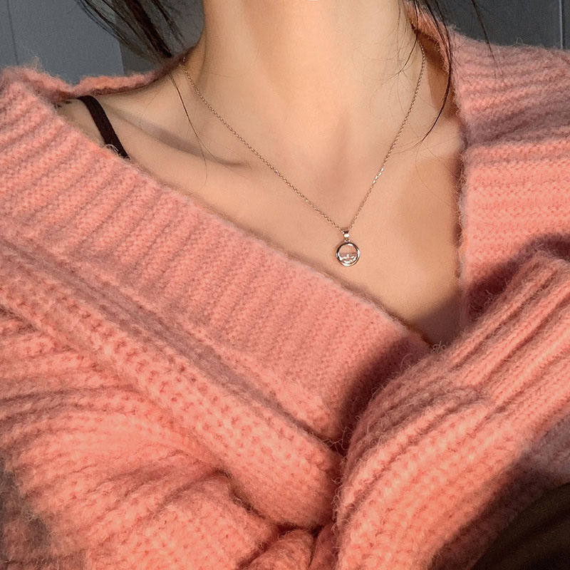 Roselife Kalung Rantai Liontin Bulat Warna Silver Untuk Wanita