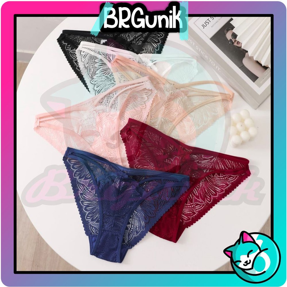 BRGUNIK Floral Lace Thong Panty / Sexy Gstring Lingerie G-string CD Hot Cheeky Briefs Celana Dalam Wanita G String Renda B087