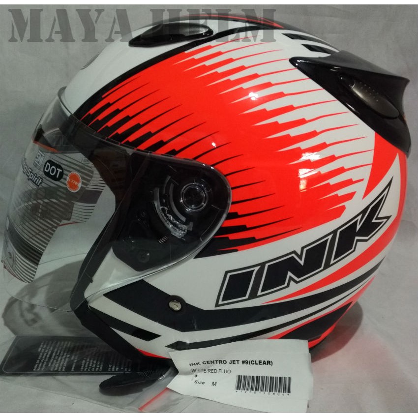 Helm INK Centro Jet Corak 9 White Red Fluo