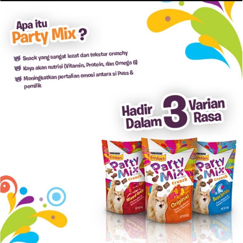 FRISKIES PARTY MIX Adult Snack treats makanan Kucing 60 gr Classic Beachside