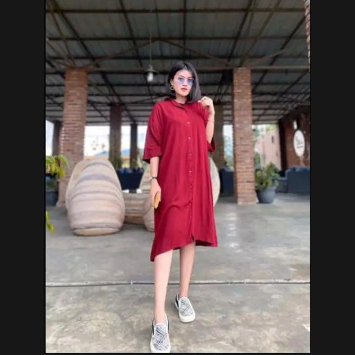 Dress  Korean Steel Ld 120cm Pd 115cm  Kerah kemeja Full kancing hidup