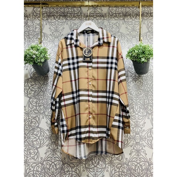 KEMEJA LALUNE MOTIF BURBERRY KOTAK 100% ORIGINAL IMPORT BANGKOK