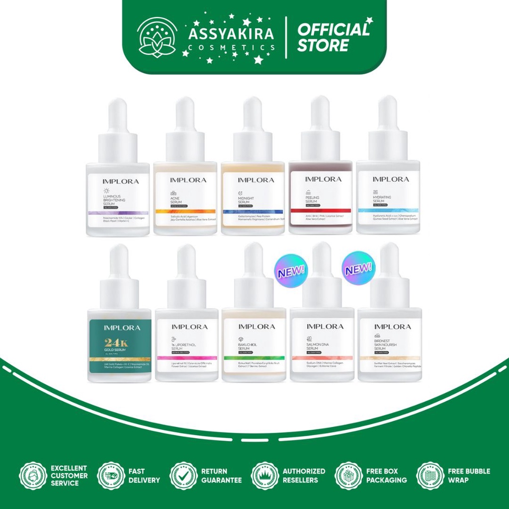 Implora Serum Luminous Brightening | Acne Serum | Midhight Serum | Peeling Serum | 24K Gold Serum