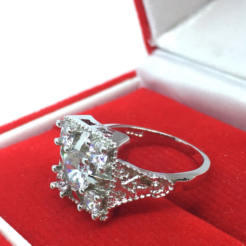 Cincin Lapis Emas Putih Batu Putih Kotak Besar Pria Wanita - BR208