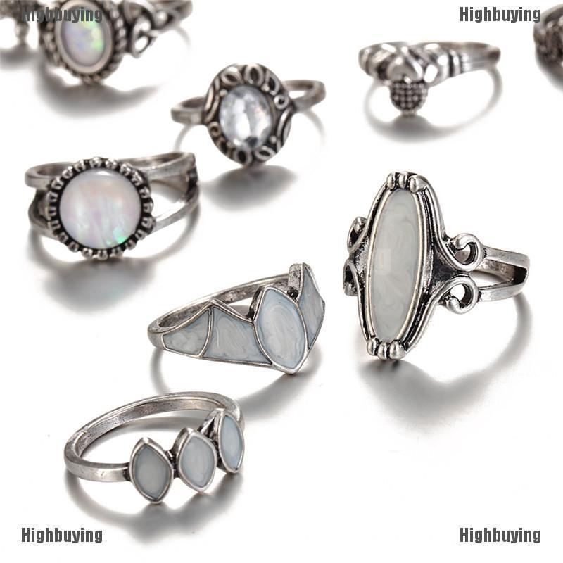 Hbid 12PCS / Set Cincin Nikah Silver Hias Opal Api Putih Untuk Wanita