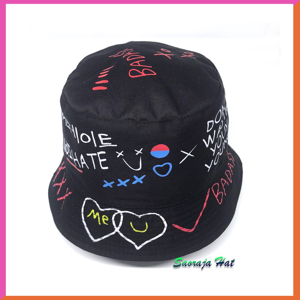 TOPI BUCKET ANAK MOTIF BADAS BAHAN AMERICAN DRILL