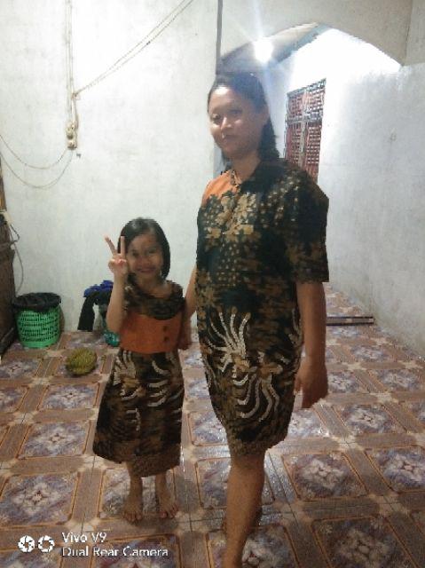 Couple Dress Sarimbit Batik Anak Alona Pola Burung Hitam Seragam Batik Keluarga Xxl