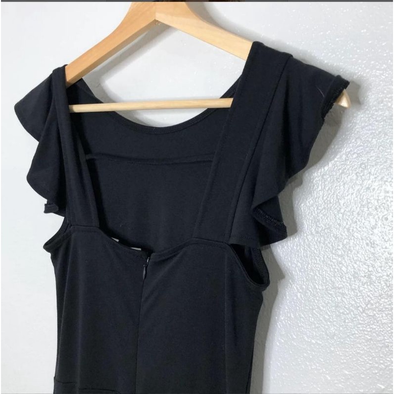 Gap Black Fitted Midi drss Ruffle Flounce Capsleeves