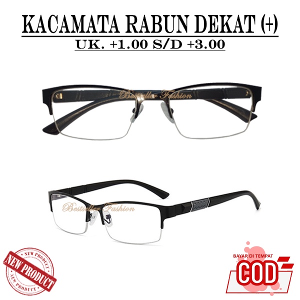 Kacamata Baca Lensa Plus Uk. +1.00 s/d +3.00 Model Gantung Half-Rim Trendy pria wanita Warna Hitam Gaya Vintage Klasik FREECASE