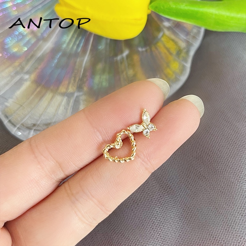 Korea Fashion Anting-Anting Sederhana Temperamen Paduan Telinga Studs Set Kupu-kupu Cinta Hati Perhiasan Untuk Wanita ANTOP