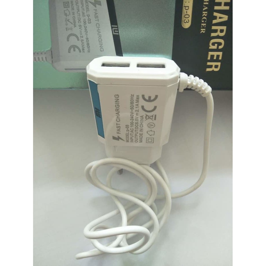 TC Charger XIAOMI 2USB 2.1A Charger P-03 Grosir