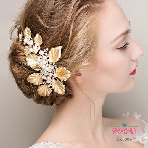 [BISA COD] AKSESORIS RAMBUT HEADPIECE PENGANTIN TIARA WEDDING GOLD ARE004