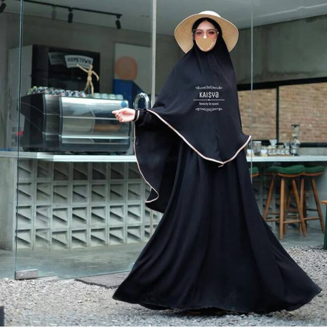 Madinah Khimar Jetblack Lace Gold KAISYA / khimar syari / khimar renda gold / khimar jumbo