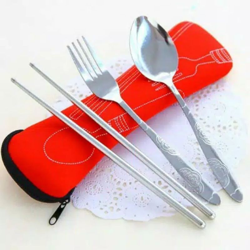 SET SENDOK MAKAN STAINLESS PLUS POUCH