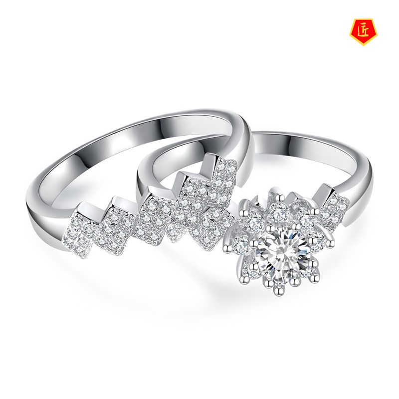 [Ready Stock]Platinum Wave Diamond Ring Set Fashion Classic