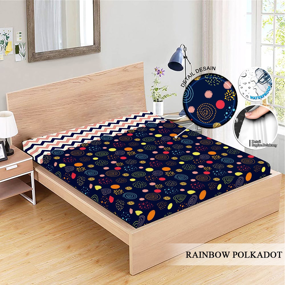 MONALISA Sprei Waterproof 180x200 - anti ompol air water proof Paus Rainbow  Rainbow Dinosaurus Rocket Galaxy180 SP-Rainbow Polkadot WP