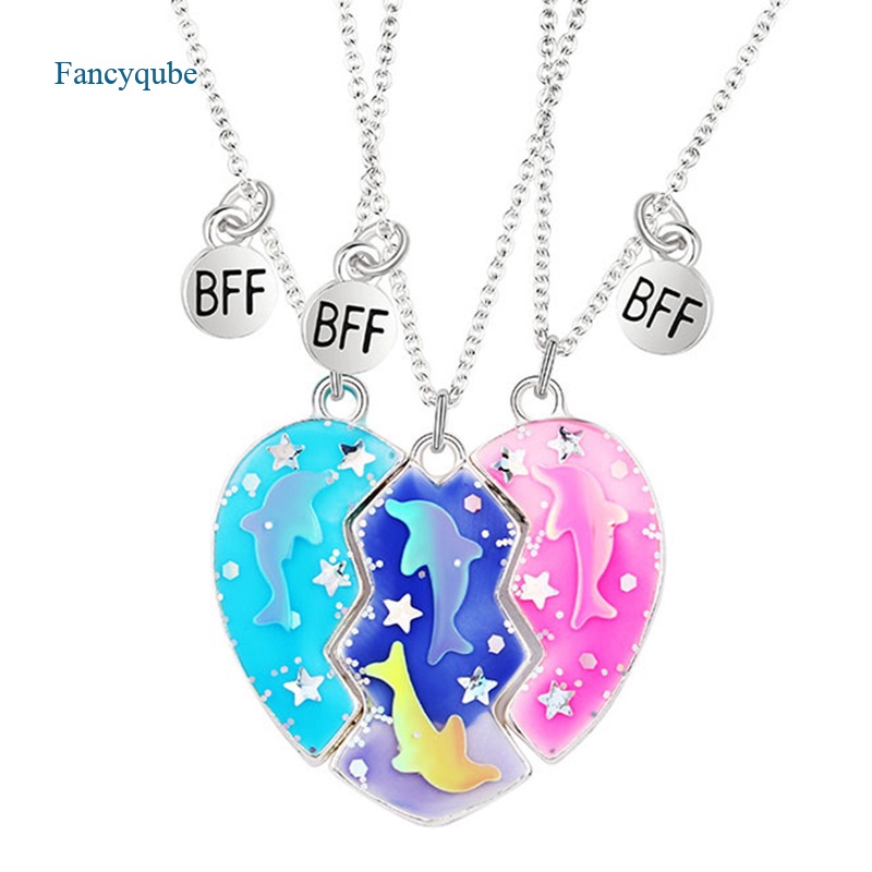 Fancyqube 3pcs / Set Kalung Persahabatan Dengan Liontin Bentuk Hati Untuk Wanita