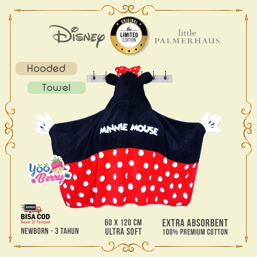 Disney Little Palmerhaus Hooded Baby Towel Handuk Bayi Karakter Katun Mickey Minnie Winnie the Pooh Berry Mart