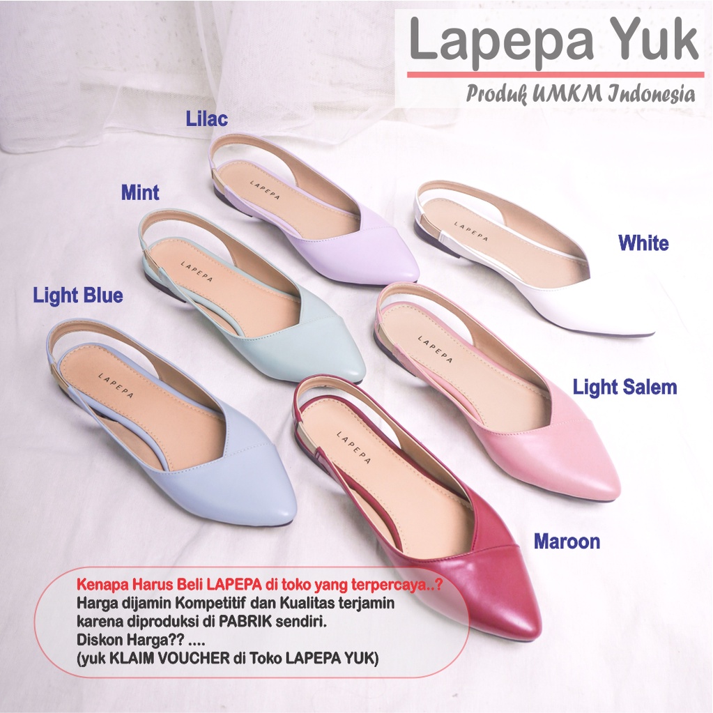 LAPEPA YUK - Sepatu Flat Shoes Wanita FREYA Untuk Kerja kantor Spatu Flatshoes Cewek Kuliahan Jalan Santai Casual Empuk Slop Lancip Warna LIGHT BLUE Kasual Biru Strap Tali Selop Belakang Premium Original Kekinian Terbaru Shoes ORI Mall Official Store