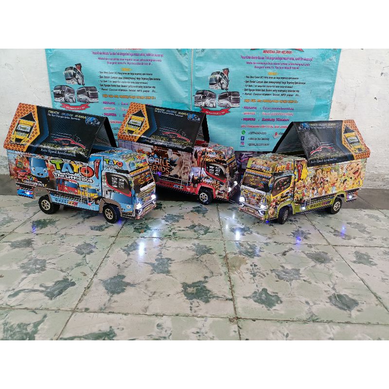 Ready Stock Miniatur Truk Oleng Parahh Termurah Lampuan+Terpal Banyak Variasi livery Kesukaan Anak a