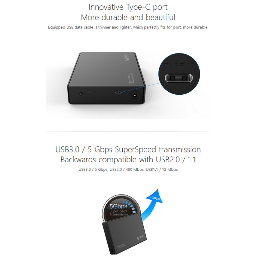 Ssd hdd enclosure orico 2.5-3.5 sata Usb3.1 type-c adapter 3588C3 - Casing harddisk external 3588-c3