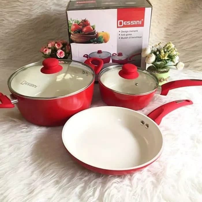 Dessini Cookware Ceramic Pan 5 Pcs - Panci Wajan Dessini enamel Set