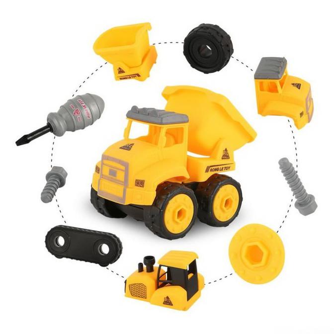 4Pcs Diy Mobil Konstruksi Traktor Buldozer Beko Mainan Anak Laki Laki