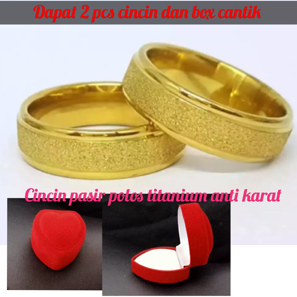 Cincin Kawin Udah Dapat 2 Pcs + Box Cincin pasir  mewah dan berkelas Berlapis Stainless Steel